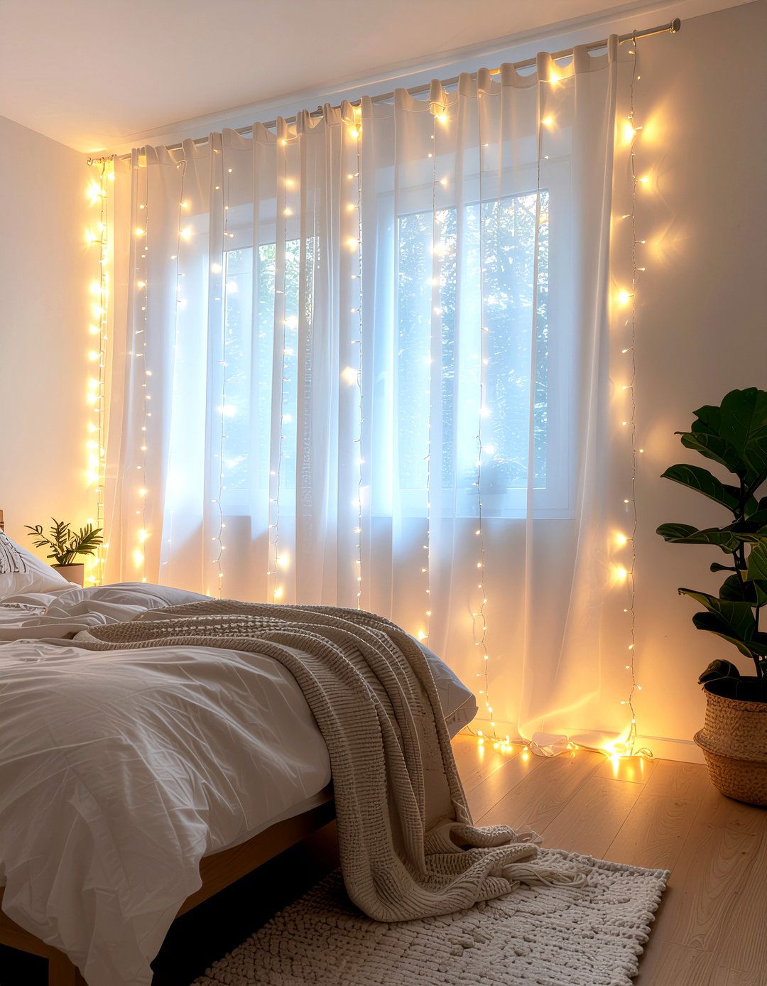 Fairy light wall curtain - 30 fairy light ideas