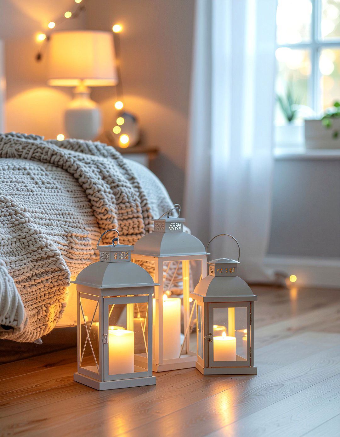 Fairy lights in lanterns - 30 bedroom fairy lights ideas