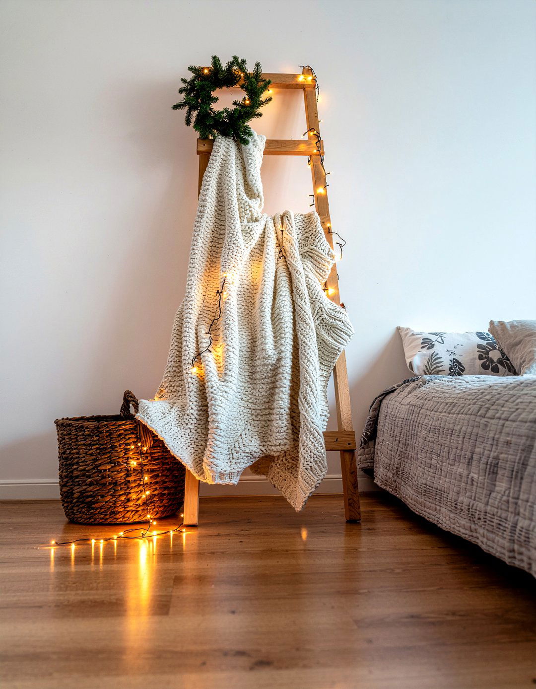 Fairy lights on ladder - 30 bedroom fairy lights ideas