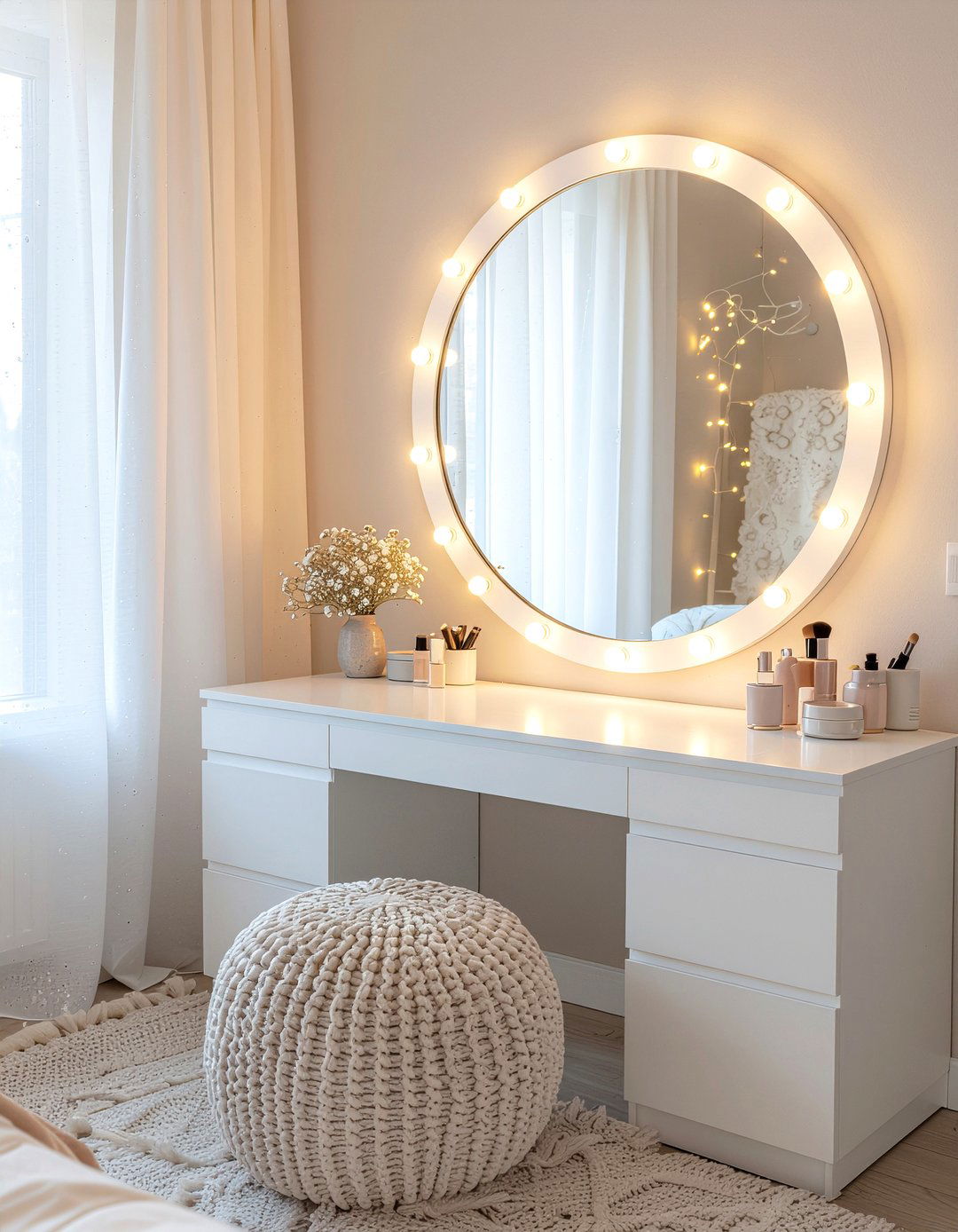 Fairy lights over vanity - 30 bedroom fairy lights ideas