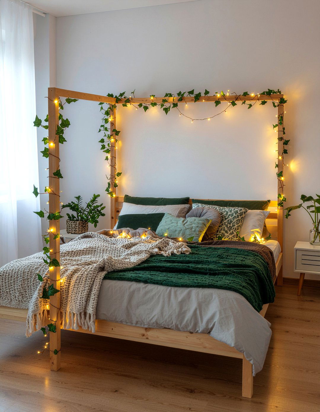 Fairy lights with vines - 30 bedroom fairy lights ideas