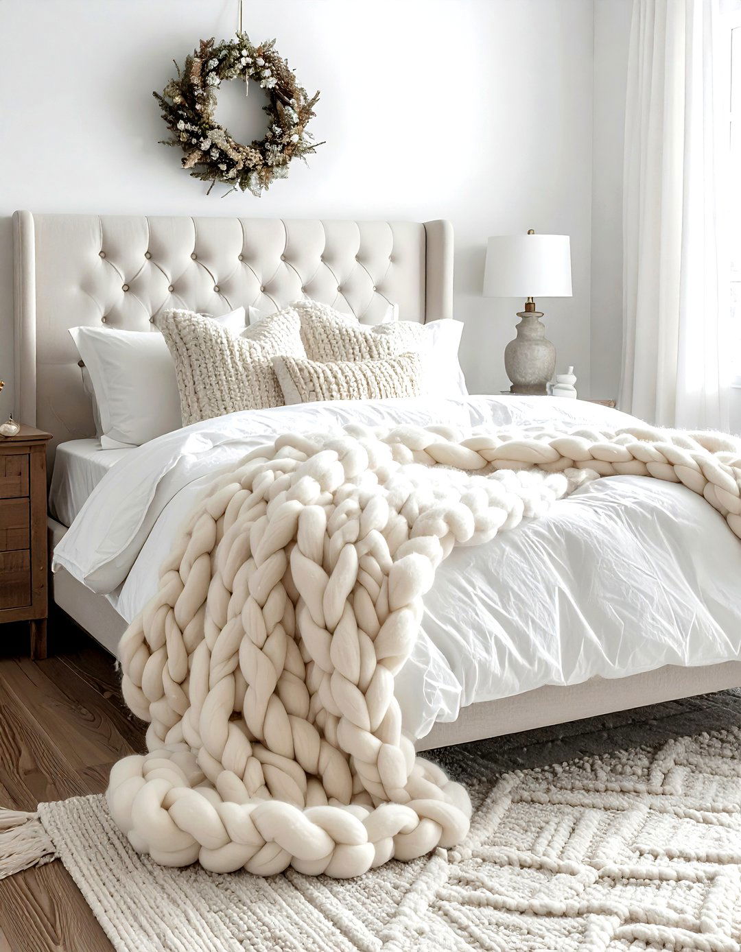 Farmhouse Bedroom With Chunky Knits - 30 farmhouse white bedroom ideas