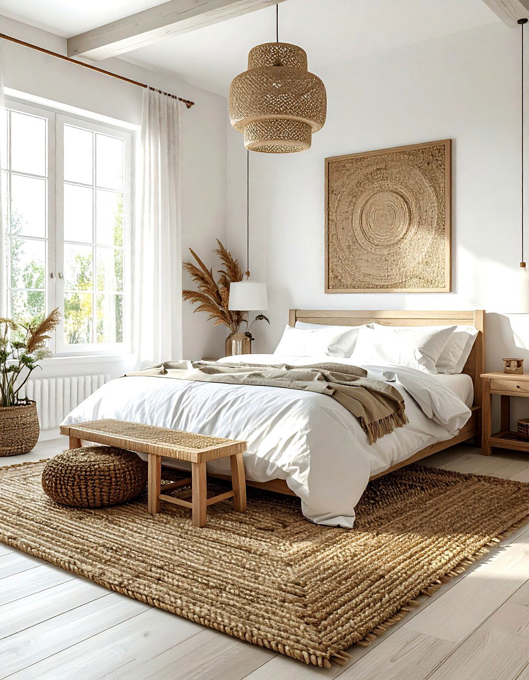 Farmhouse Bedroom With Woven Rug - 30 farmhouse white bedroom ideas