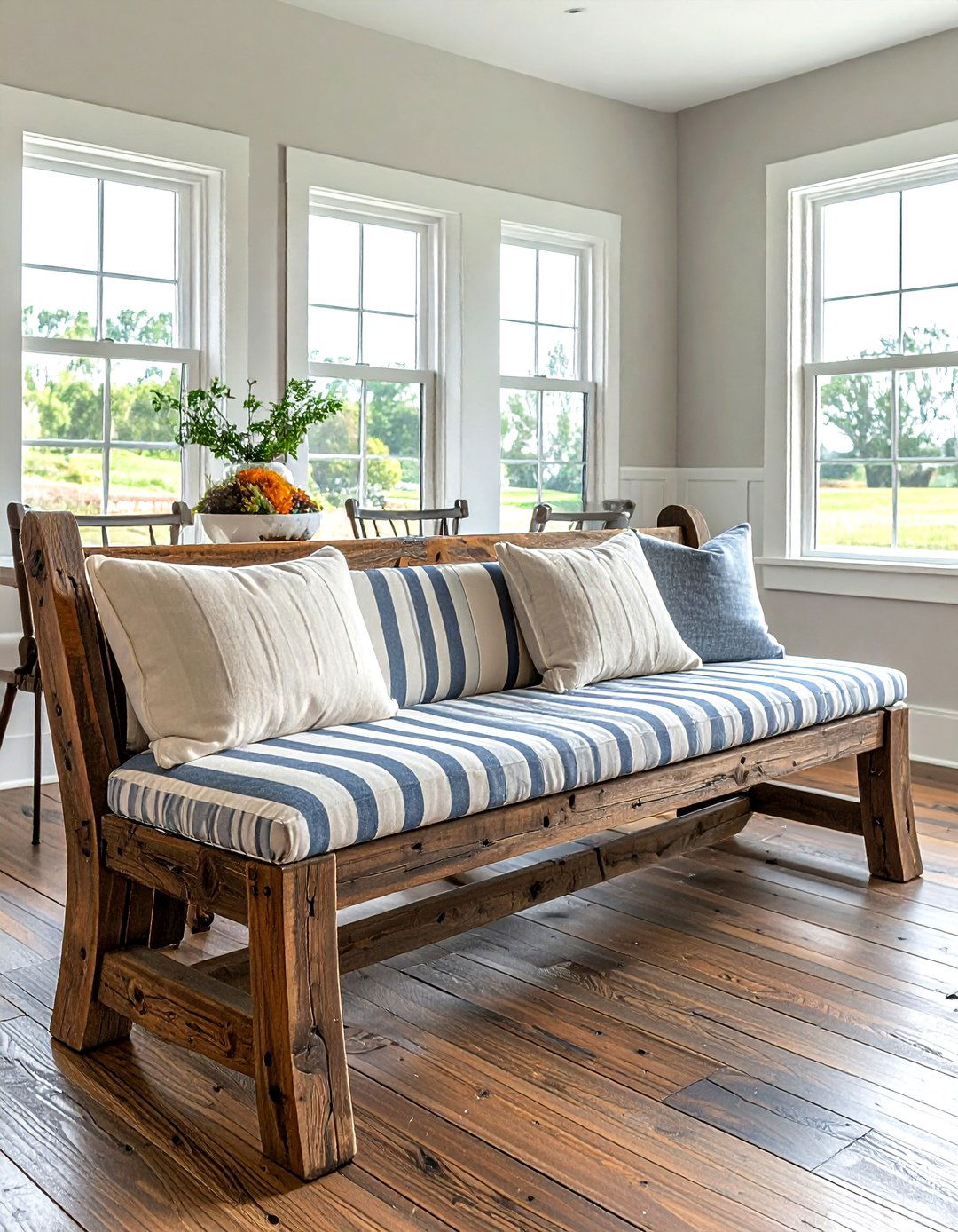 Farmhouse Bench Seating - 30 thrift store dining room ideas