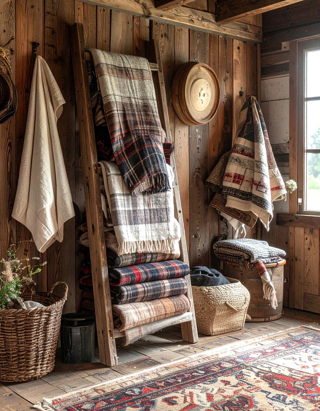 Farmhouse Blanket Ladder - 30 blanket ladder ideas