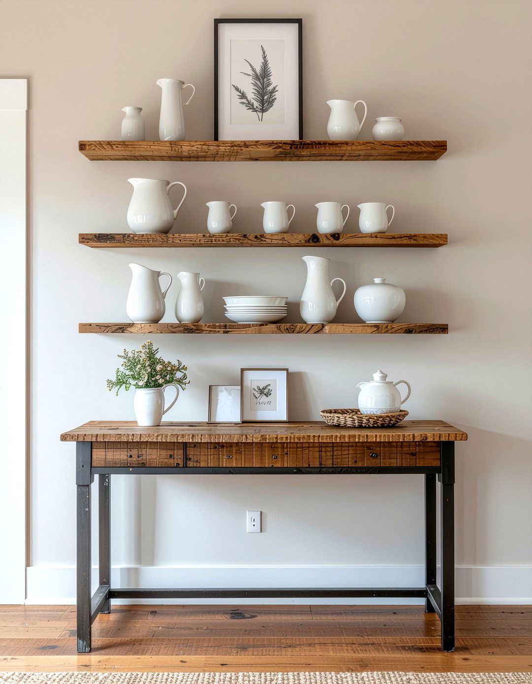 Farmhouse Buffet Floating Shelves - 30 farmhouse buffet dining room ideas
