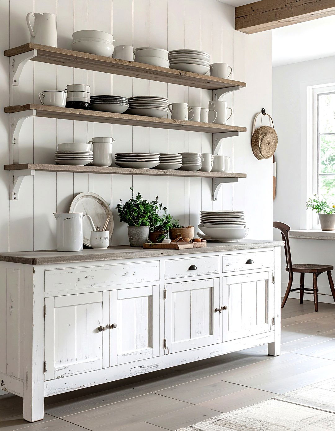 Farmhouse Buffet Shelving - 30 dining room shelving ideas