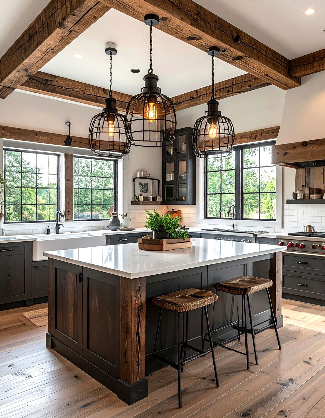 Farmhouse Cage Pendants - 30 kitchen island lighting ideas