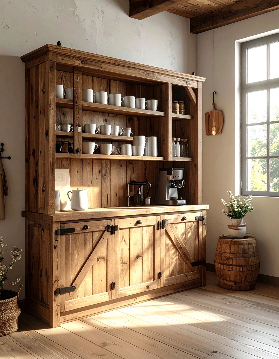 Farmhouse Coffee Cupboard - 30 kitchen beverage center ideas