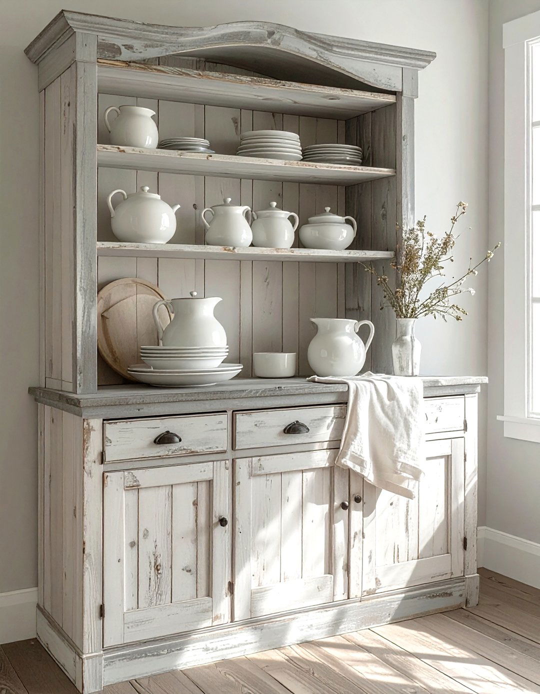 Farmhouse Corner Hutch - 30 living room corner shelving ideas