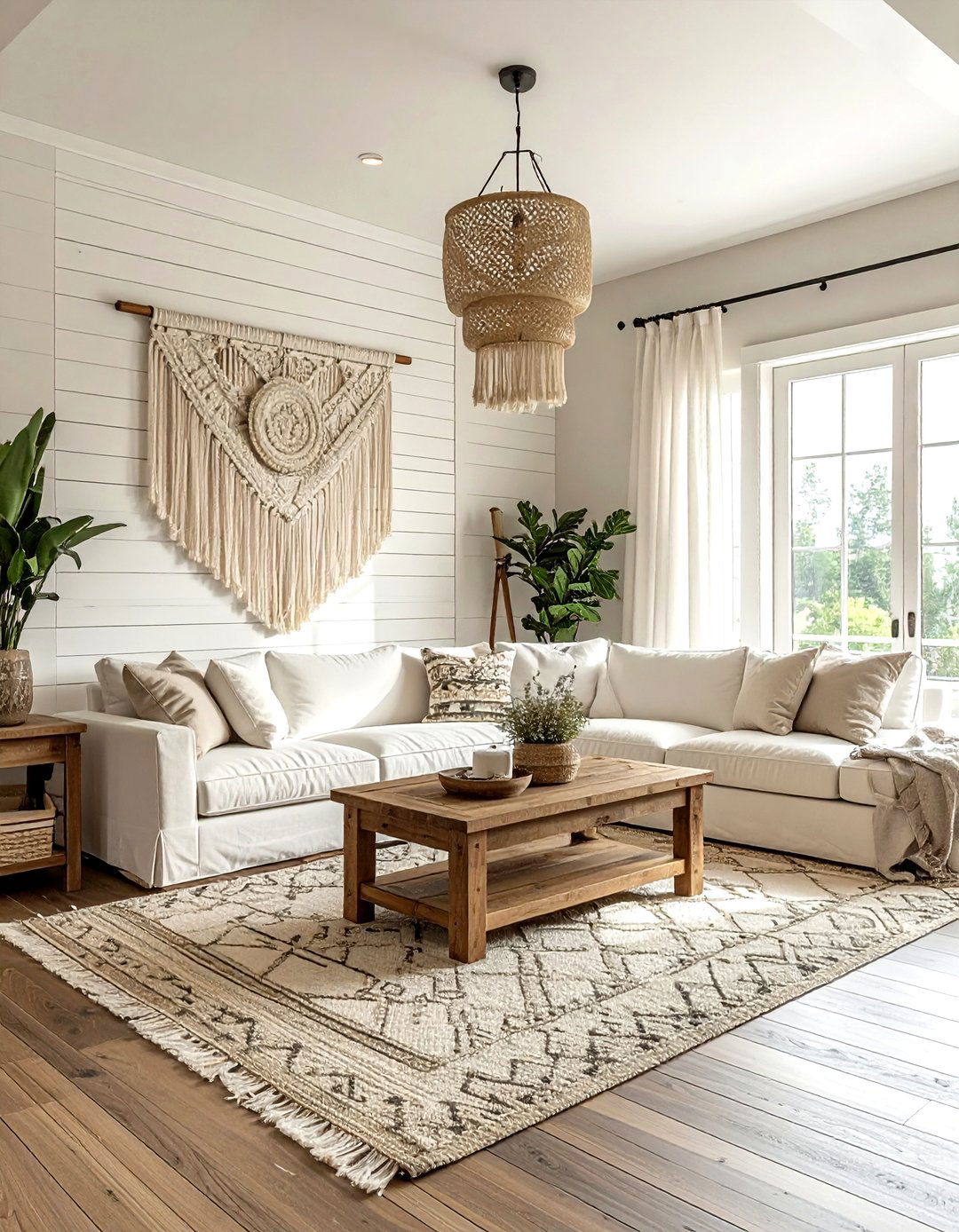 Farmhouse Cream Boho Living Room - 30 bohemian cream living room ideas