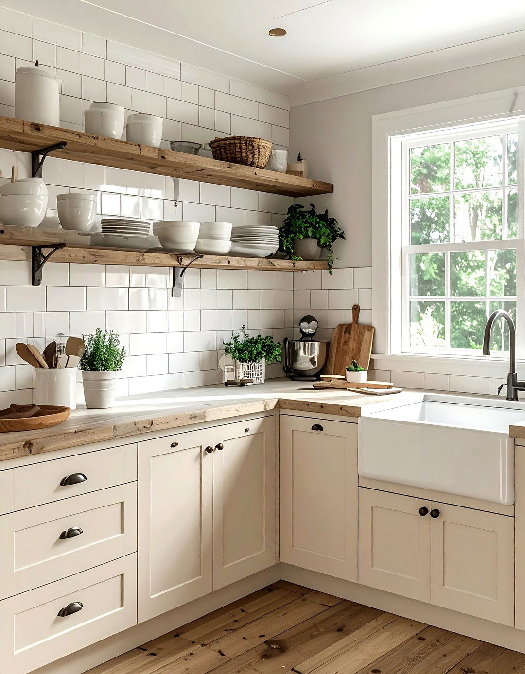 Farmhouse Cream Kitchen White Subway Tile - 30 cream and white kitchen ideas