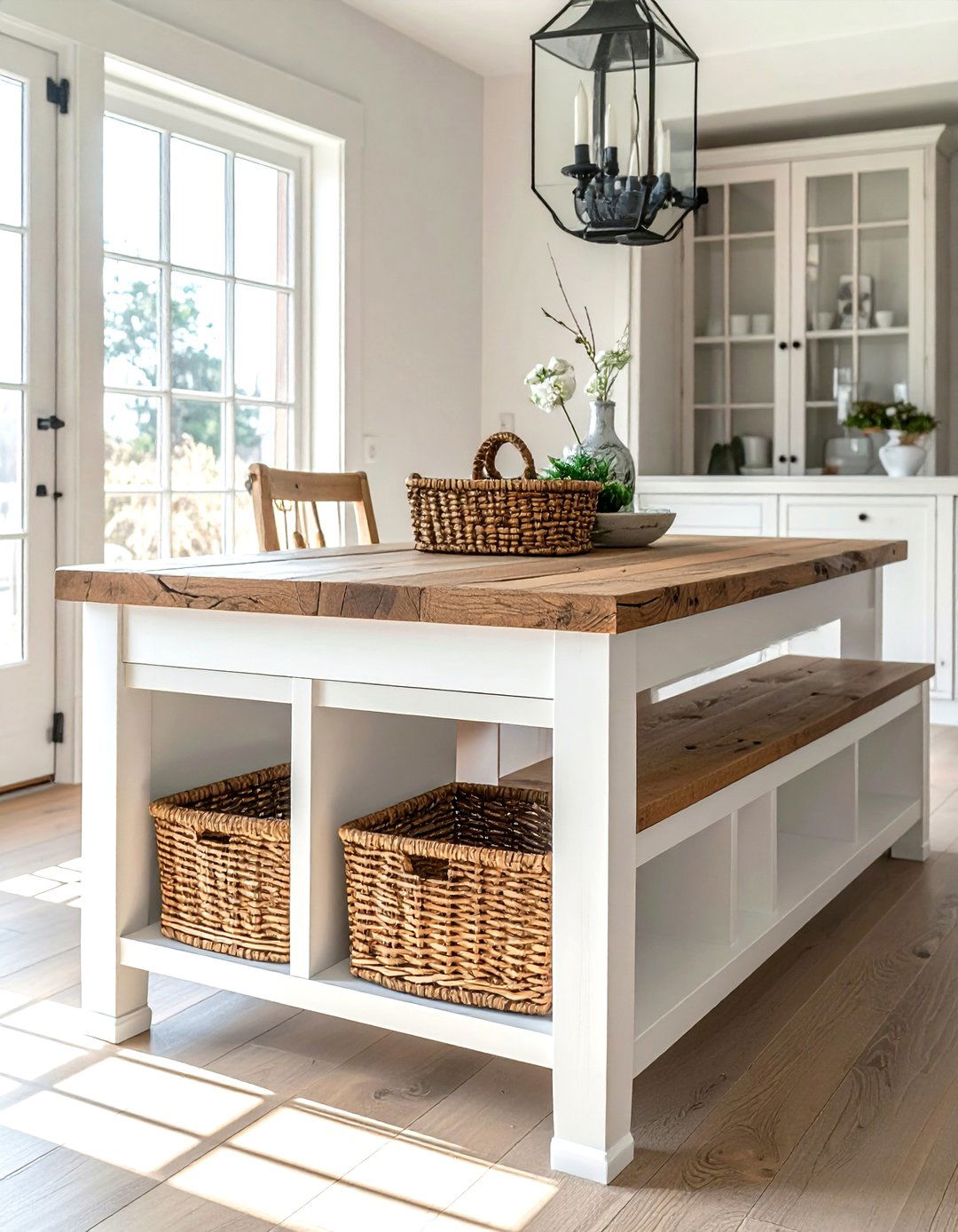 Farmhouse Dining Bench with Cubbies - 30 storage dining bench ideas