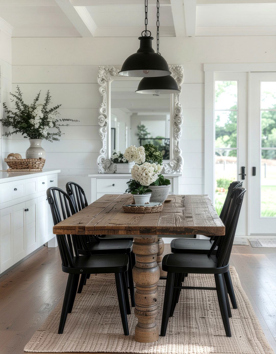 Farmhouse Dining Room With Oversized White Ornate Mirror - 30 ornate mirror dining room ideas