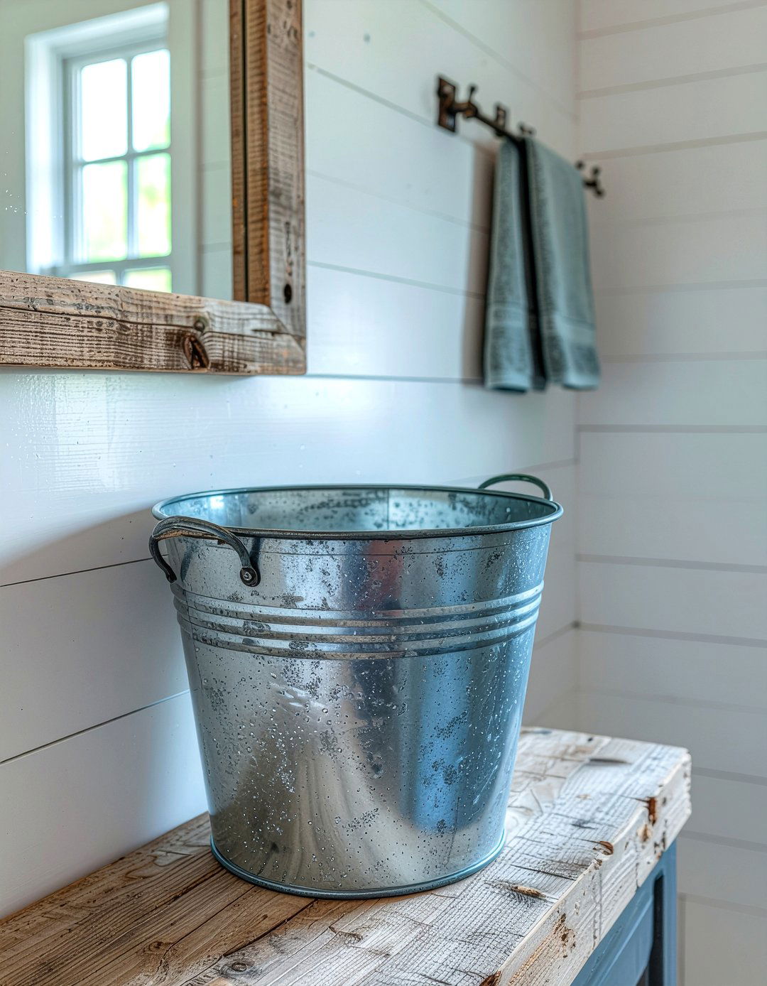 Farmhouse Galvanized Bucket Bin - 30 bathroom trash can ideas
