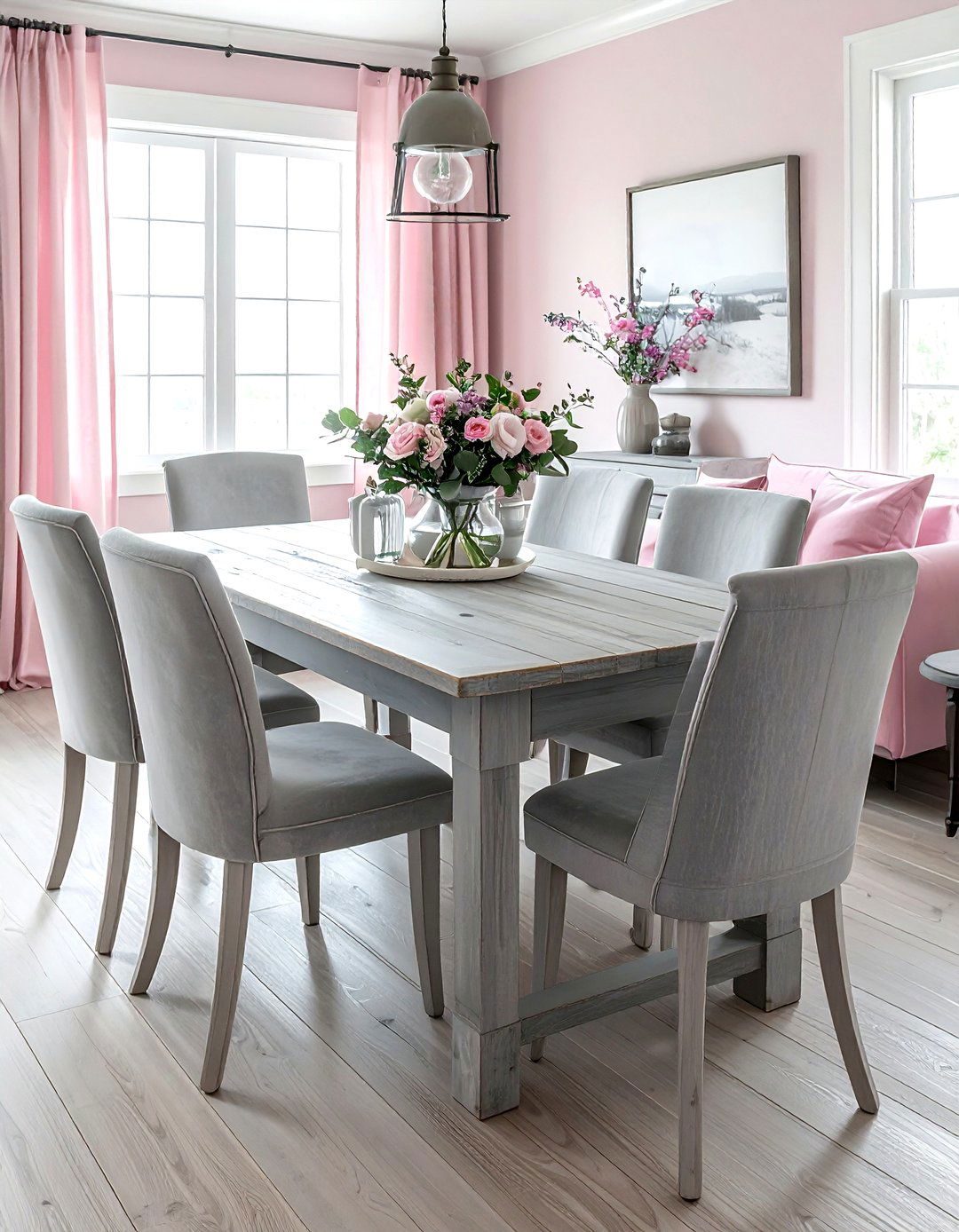 Farmhouse Gray And Pink Dining Room - 30 pink and gray dining room ideas