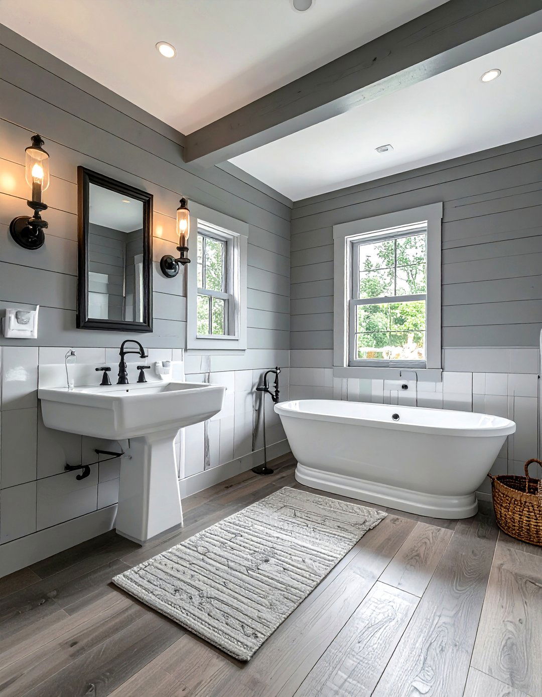 Farmhouse Grey Bathroom With Shiplap - 30 grey bathroom design ideas