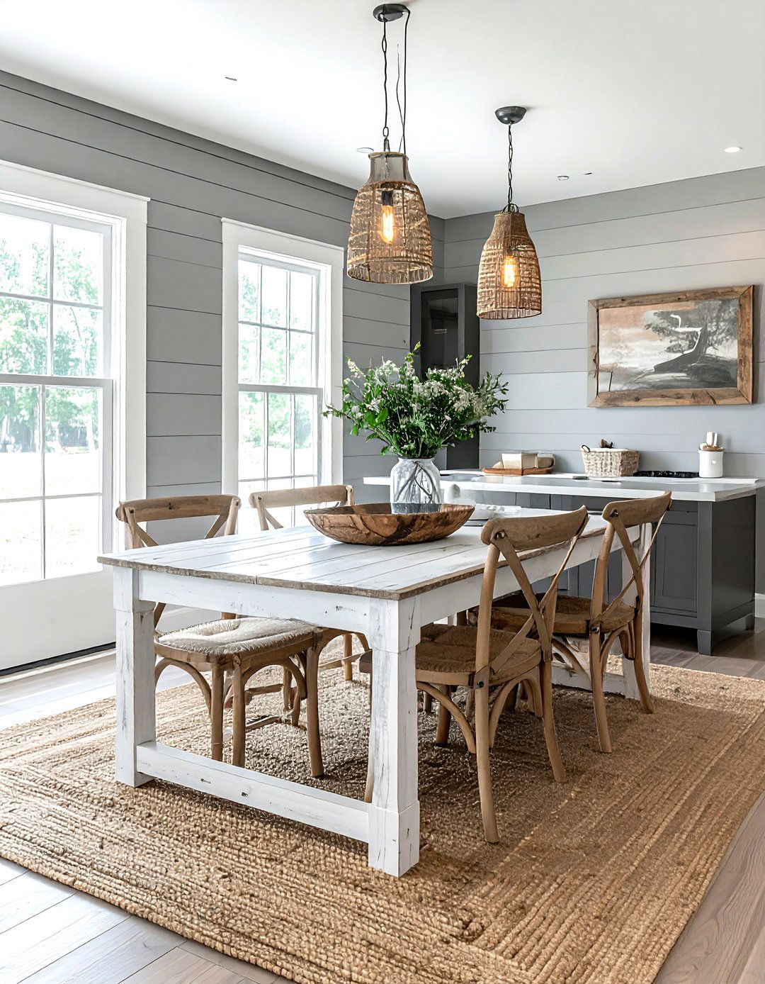 Farmhouse Grey and White Dining Room - 30 grey and white dining room ideas