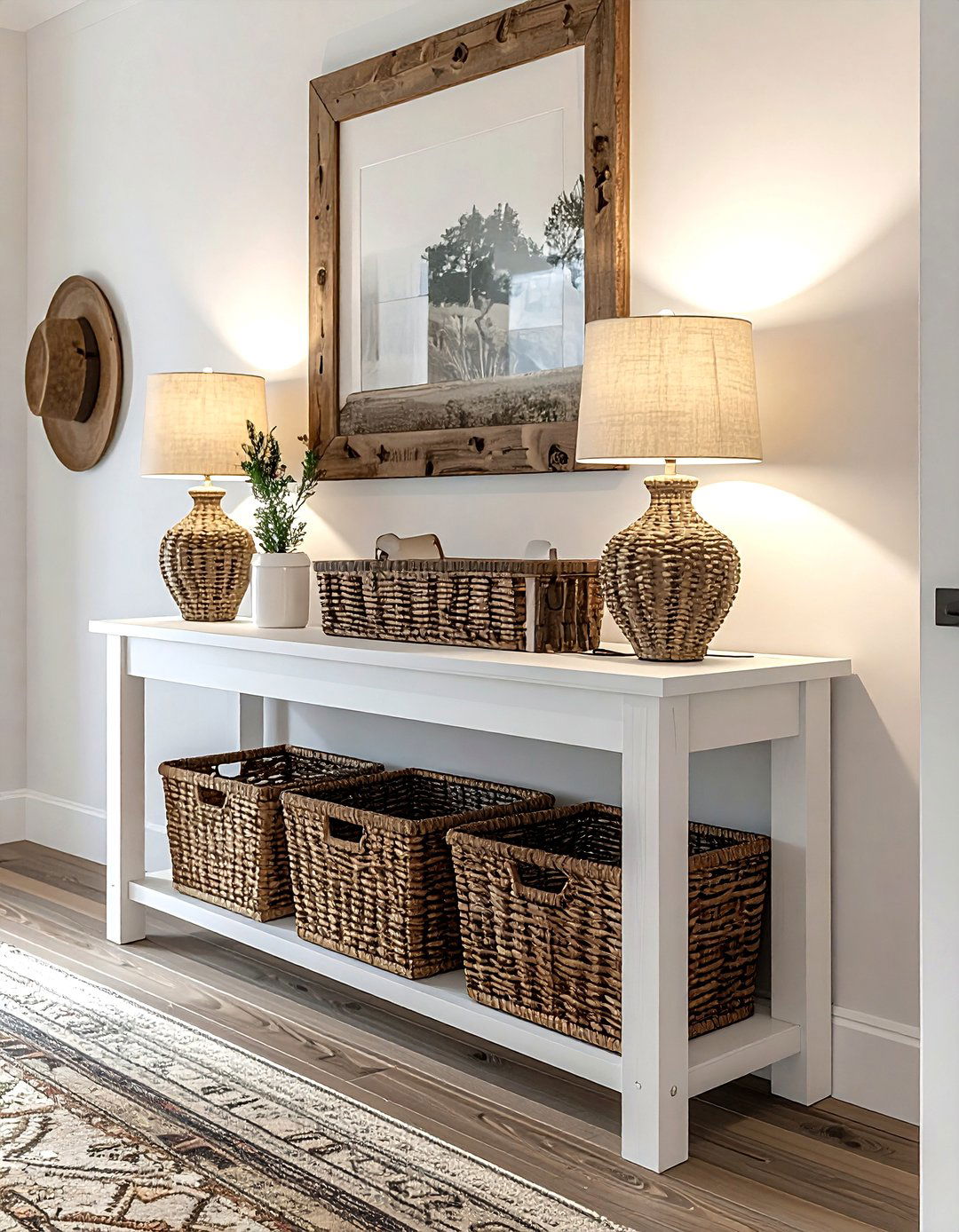 Farmhouse Hallway Table With Baskets - 30 living room hallway table ideas