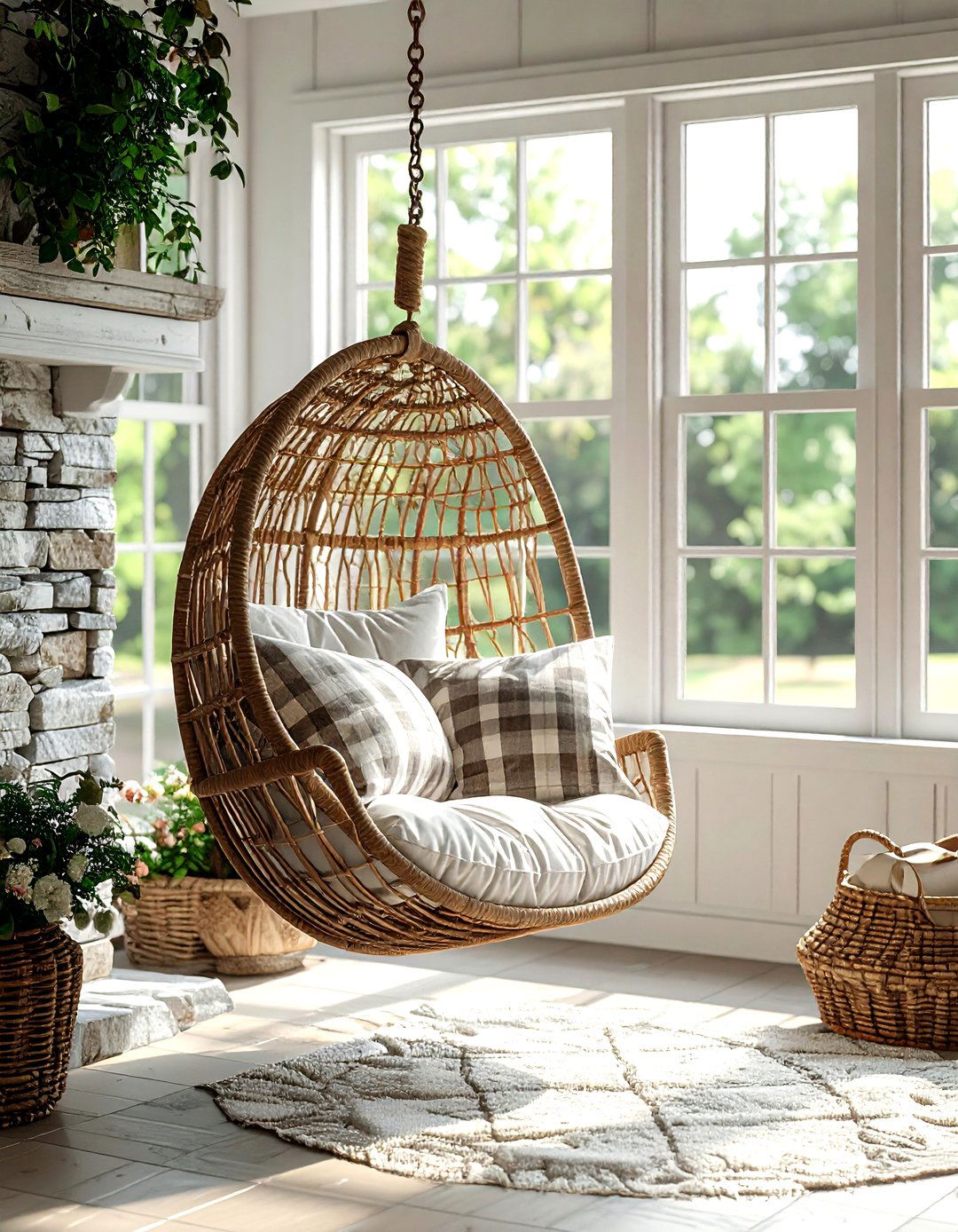 Farmhouse Hanging Chair - 30 living room hanging chair ideas