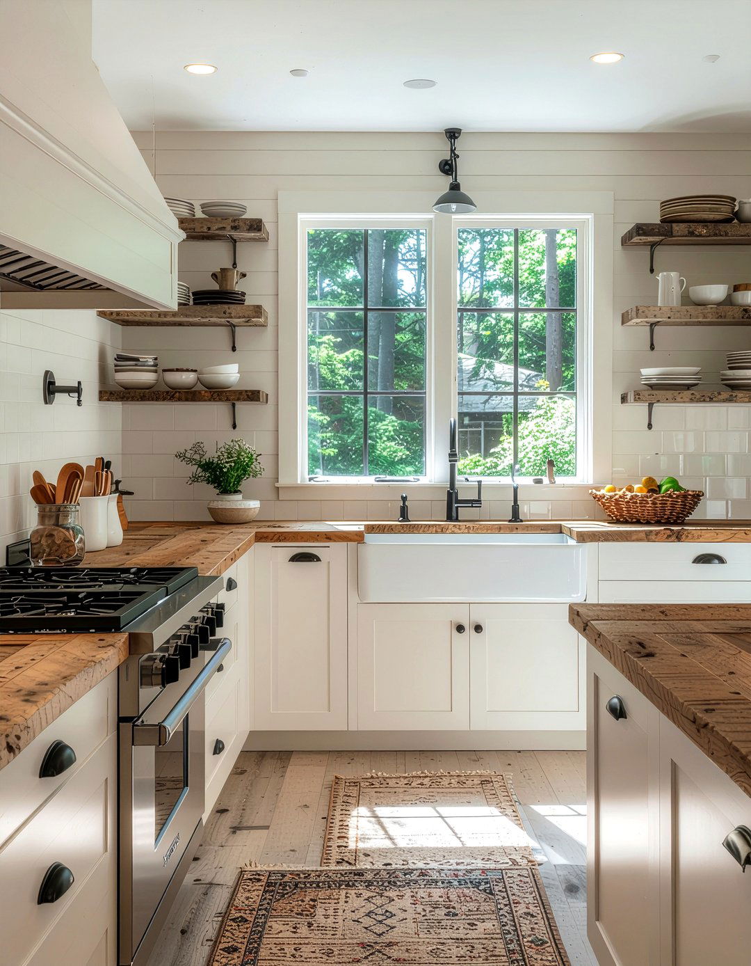 Farmhouse Kitchen With Wood Countertops - 30 butcher block countertop kitchen ideas