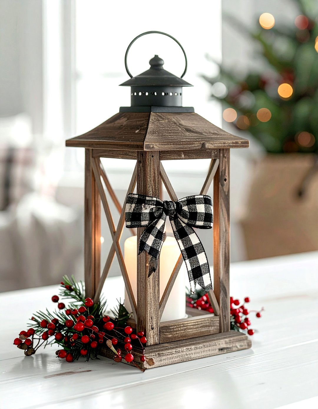 Farmhouse Lantern Buffalo Plaid - 30 lantern centerpiece dining ideas