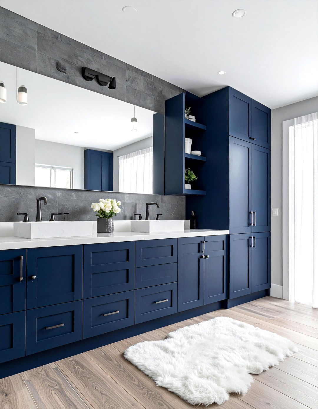 Farmhouse Navy Bathroom - 30 navy bathroom decor ideas