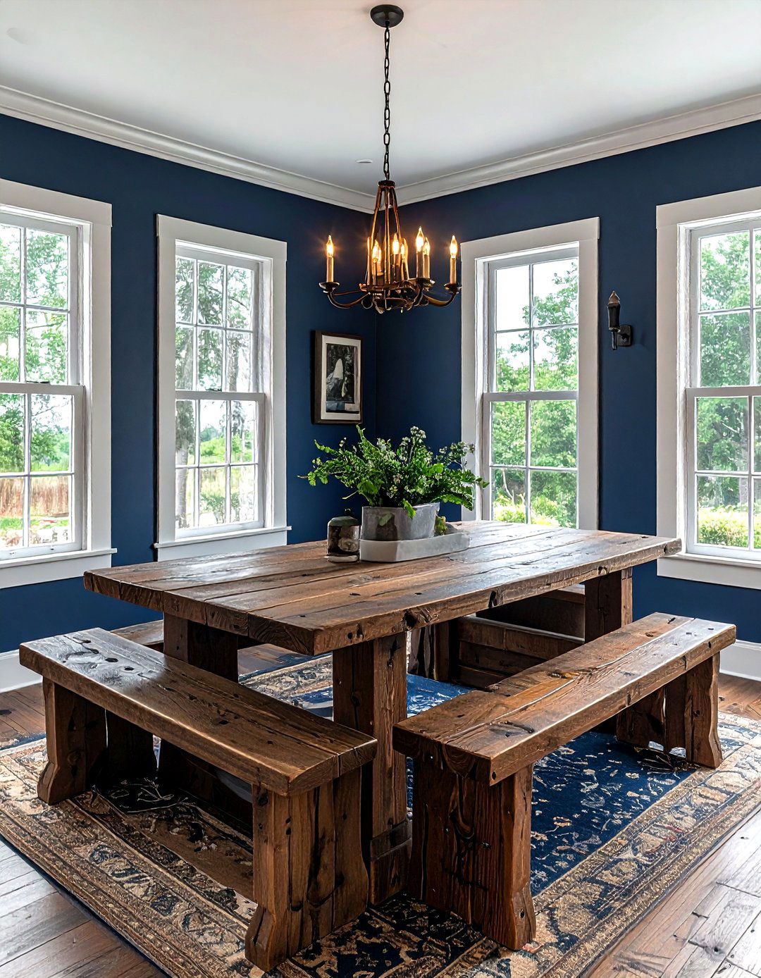 Farmhouse Navy Dining Room Bench - 30 dark navy dining room ideas