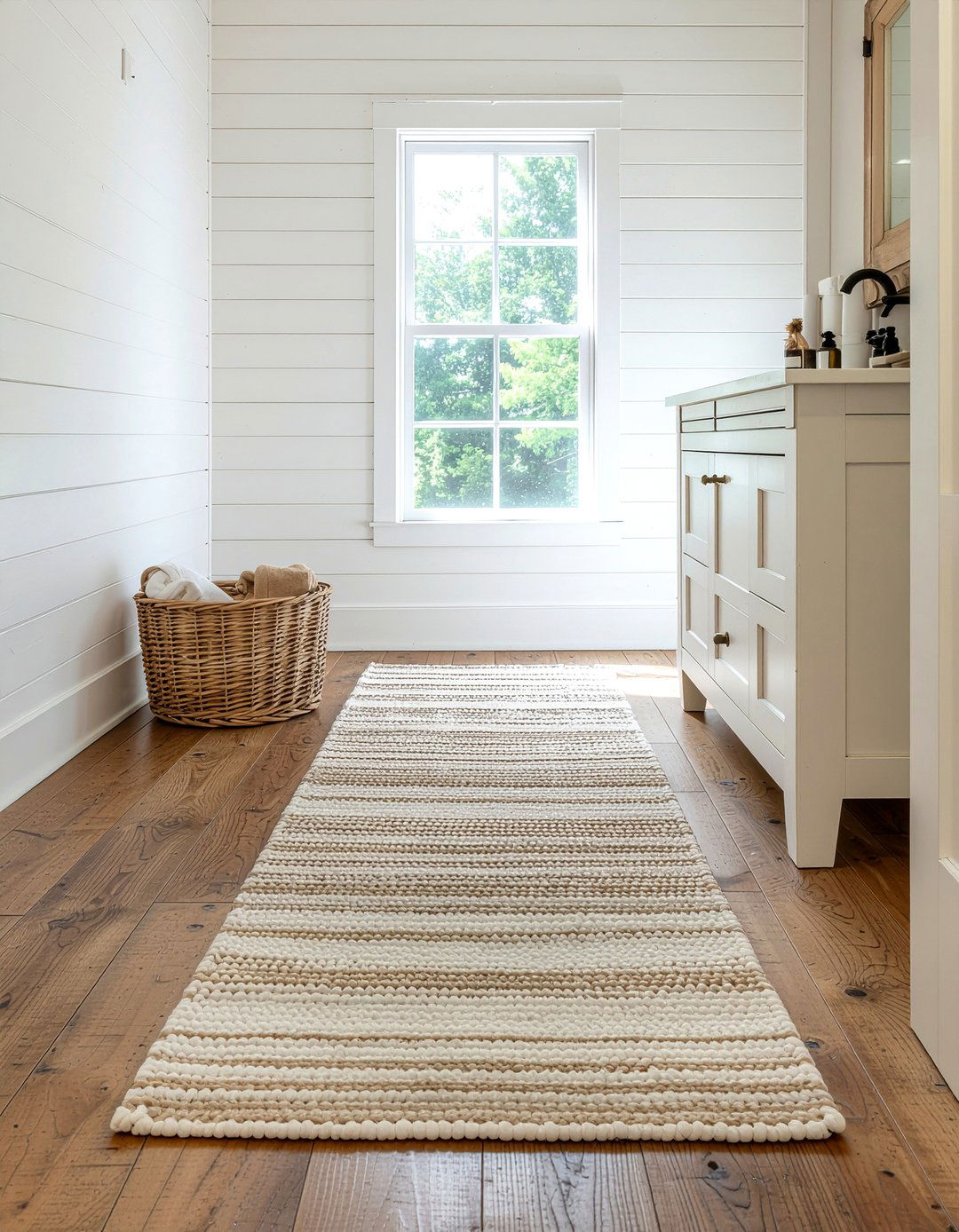 Farmhouse Neutral Bathroom Runner - 30 bathroom runner rug ideas