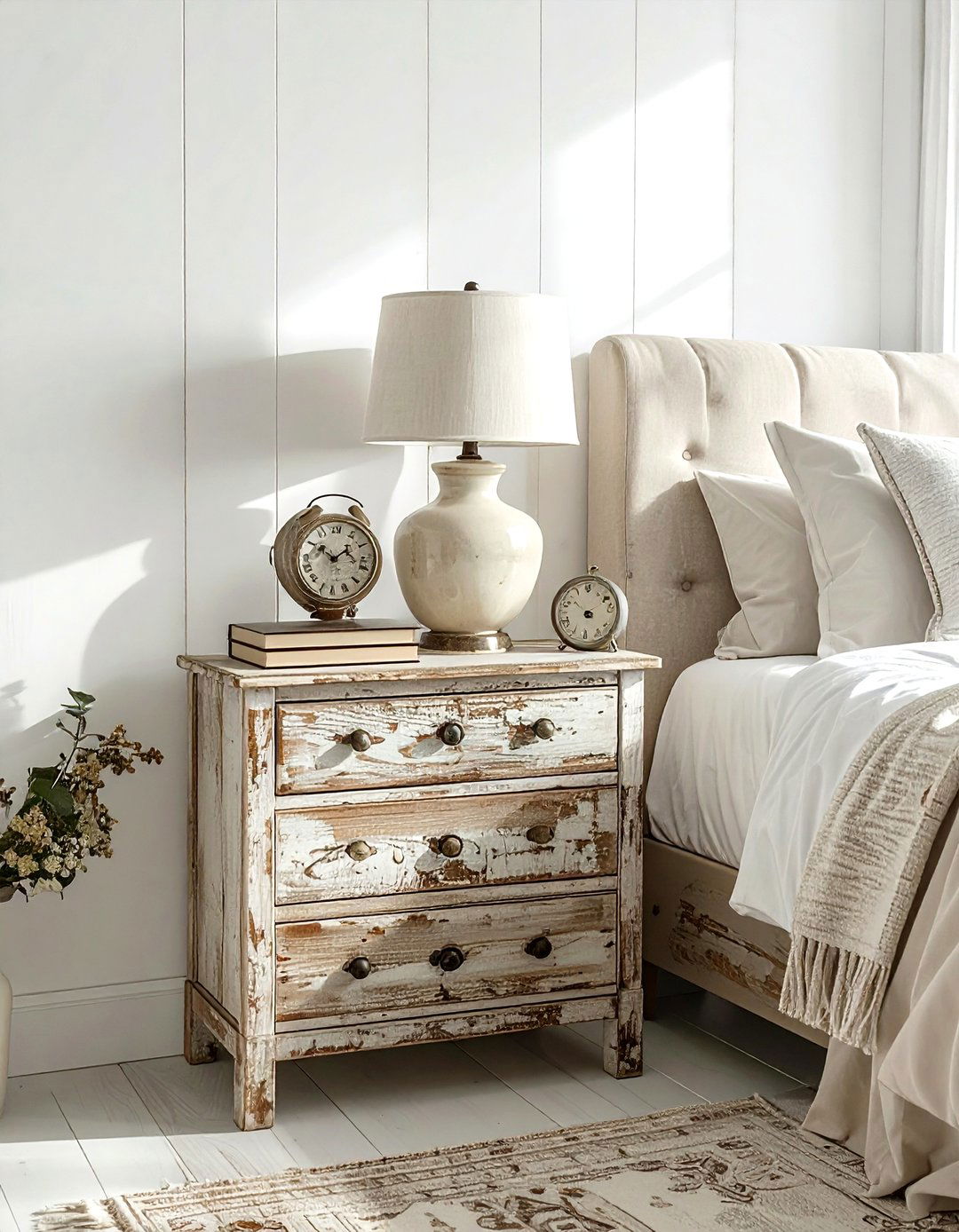 Farmhouse Nightstand Setup - 30 farmhouse cream bedroom ideas