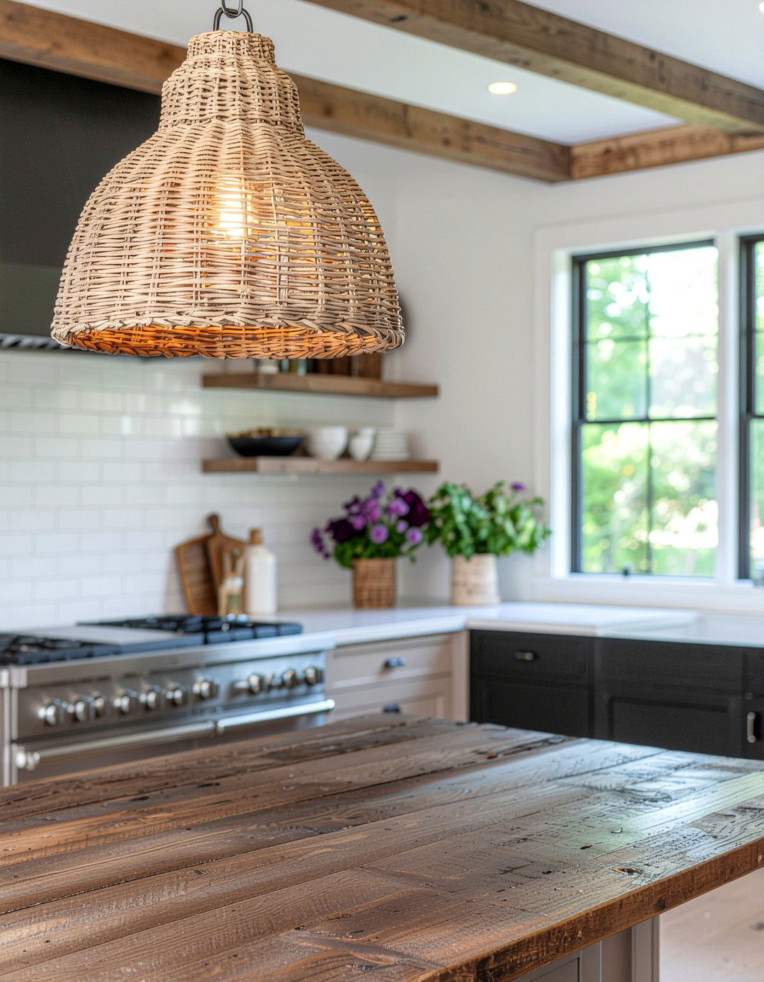 Farmhouse Rattan Pendant Light - 30 rattan pendant kitchen ideas