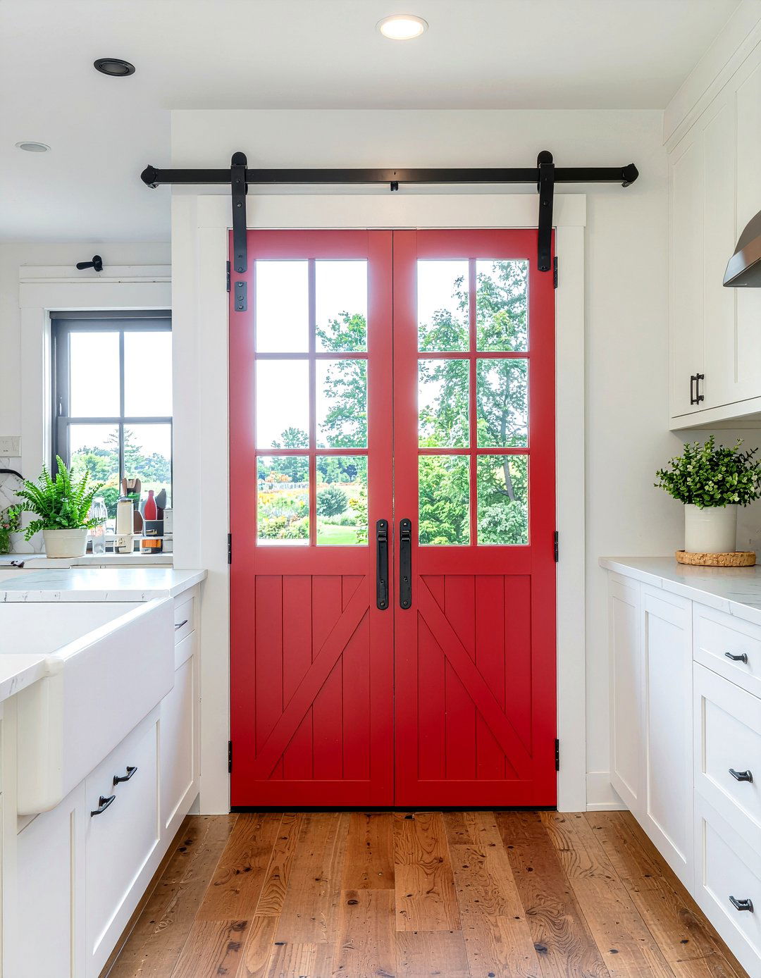 Farmhouse Red Barn Door - 30 kitchen barn door ideas