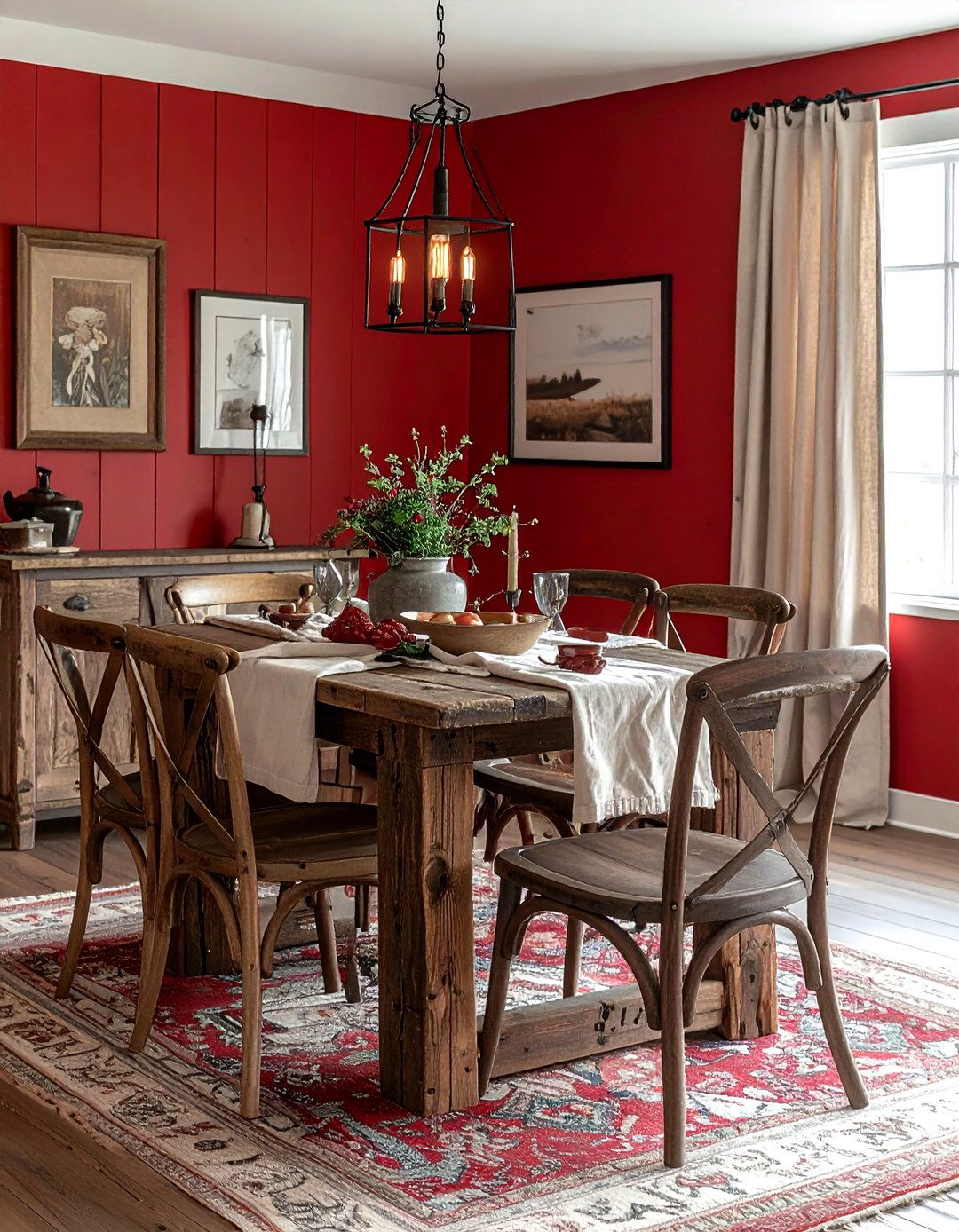 Farmhouse Red Dining Room - 30 red dining room ideas