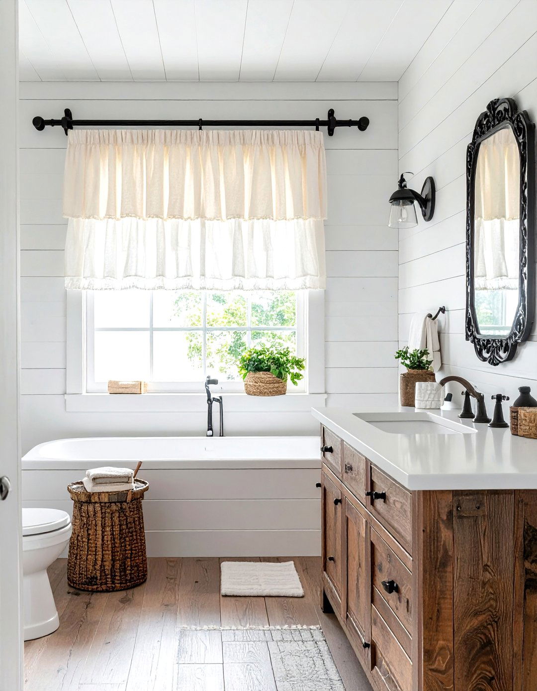 Farmhouse Ruffle Valance - 30 bathroom valance ideas