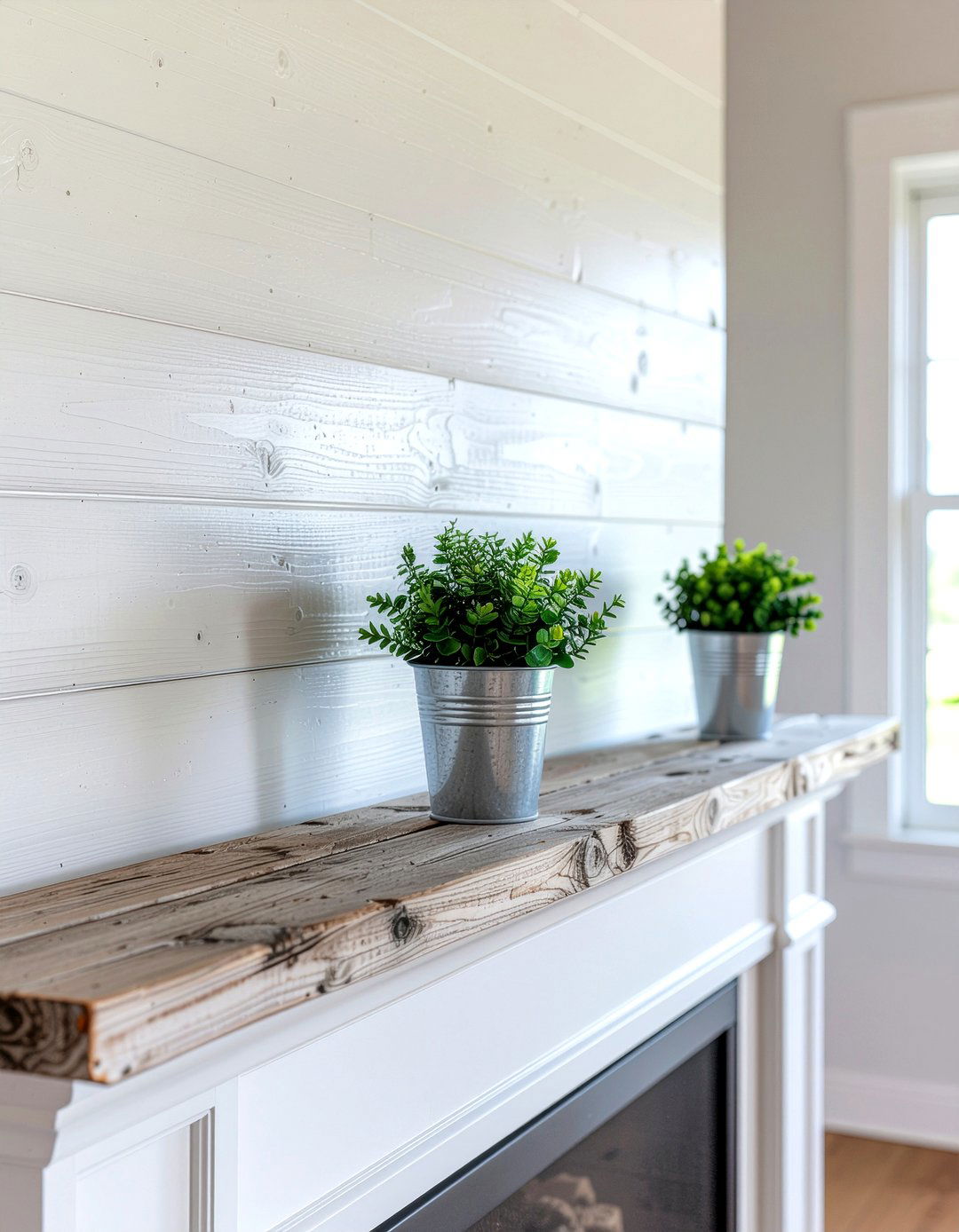 Farmhouse Shiplap Backdrop - 30 everyday mantel ideas