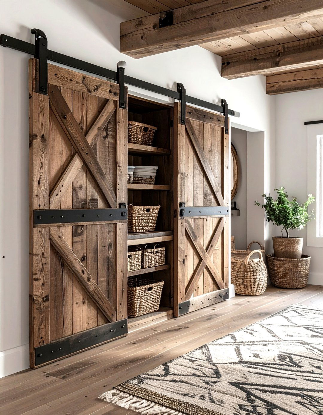 Farmhouse Sliding Barn Door Cabinet - 30 living room cabinet storage ideas