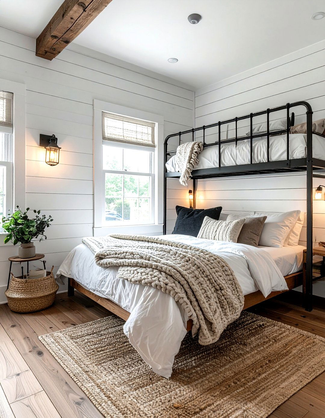 Farmhouse Style Bunk Room - 30 quadruple bedroom ideas