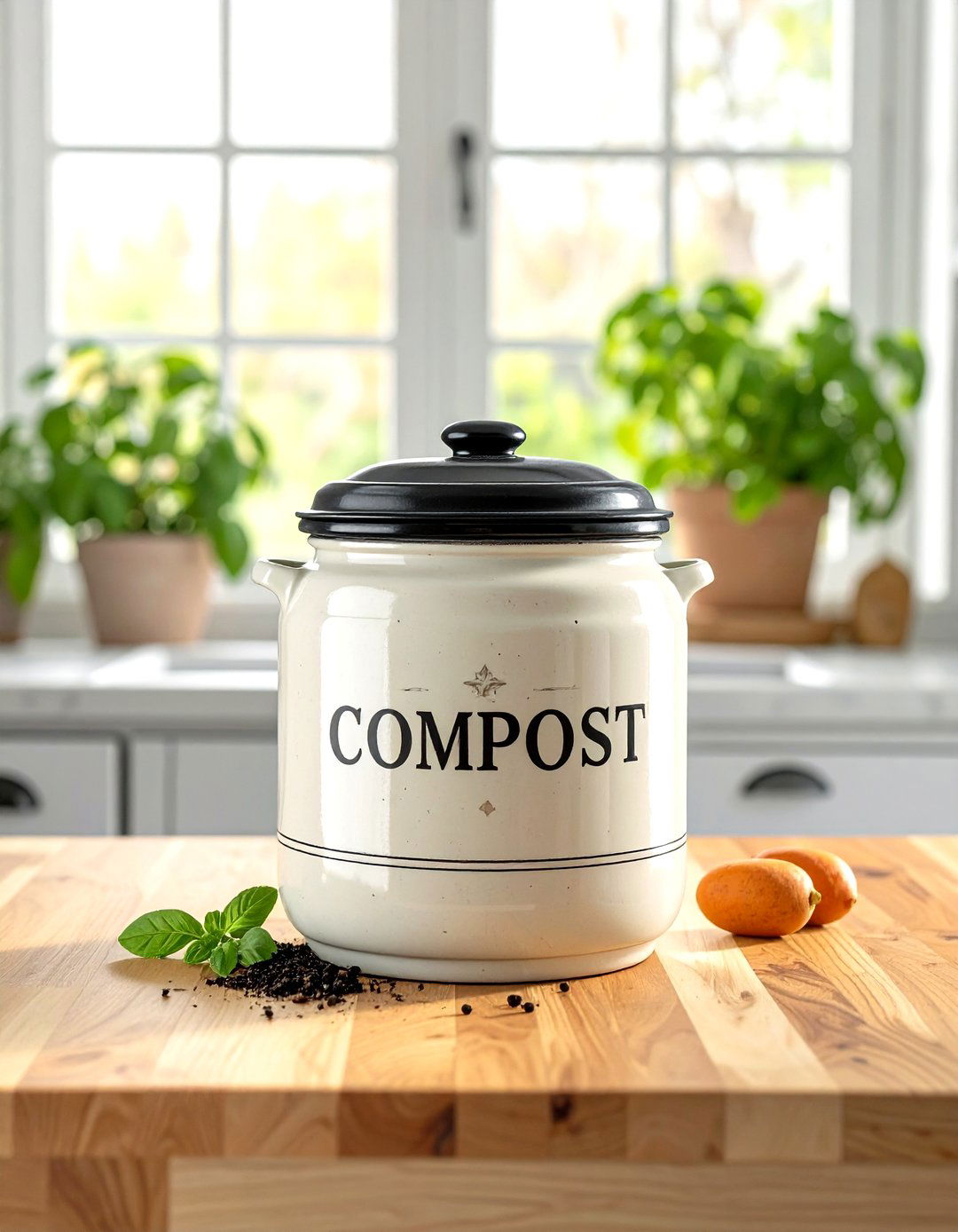 Farmhouse Style Compost Crock - 30 compost bin kitchen ideas