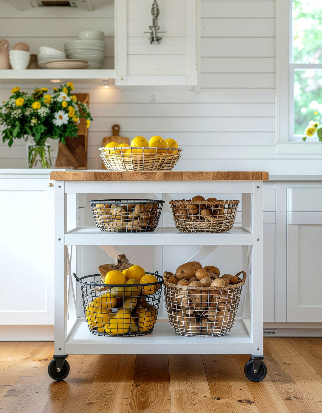 Farmhouse Style Rolling Cart - 30 kitchen cart ideas