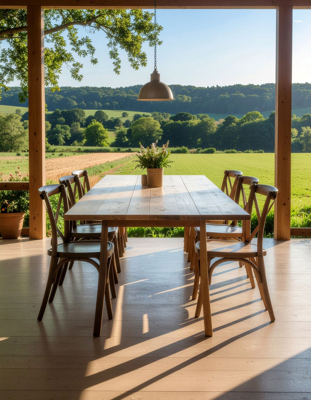 Farmhouse Style Wooden Table - 30 deck dining ideas