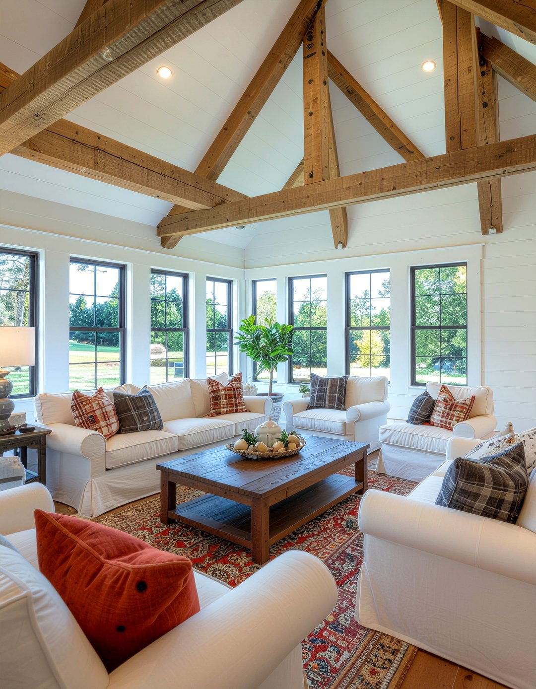 Farmhouse Timber Frame - 30 living room timber frame ideas