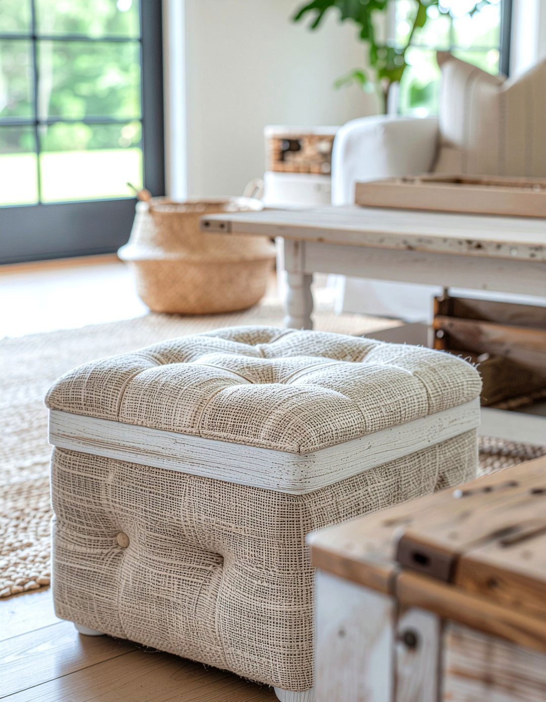 Farmhouse Tufted Ottoman - 30 living room tufted ottoman ideas