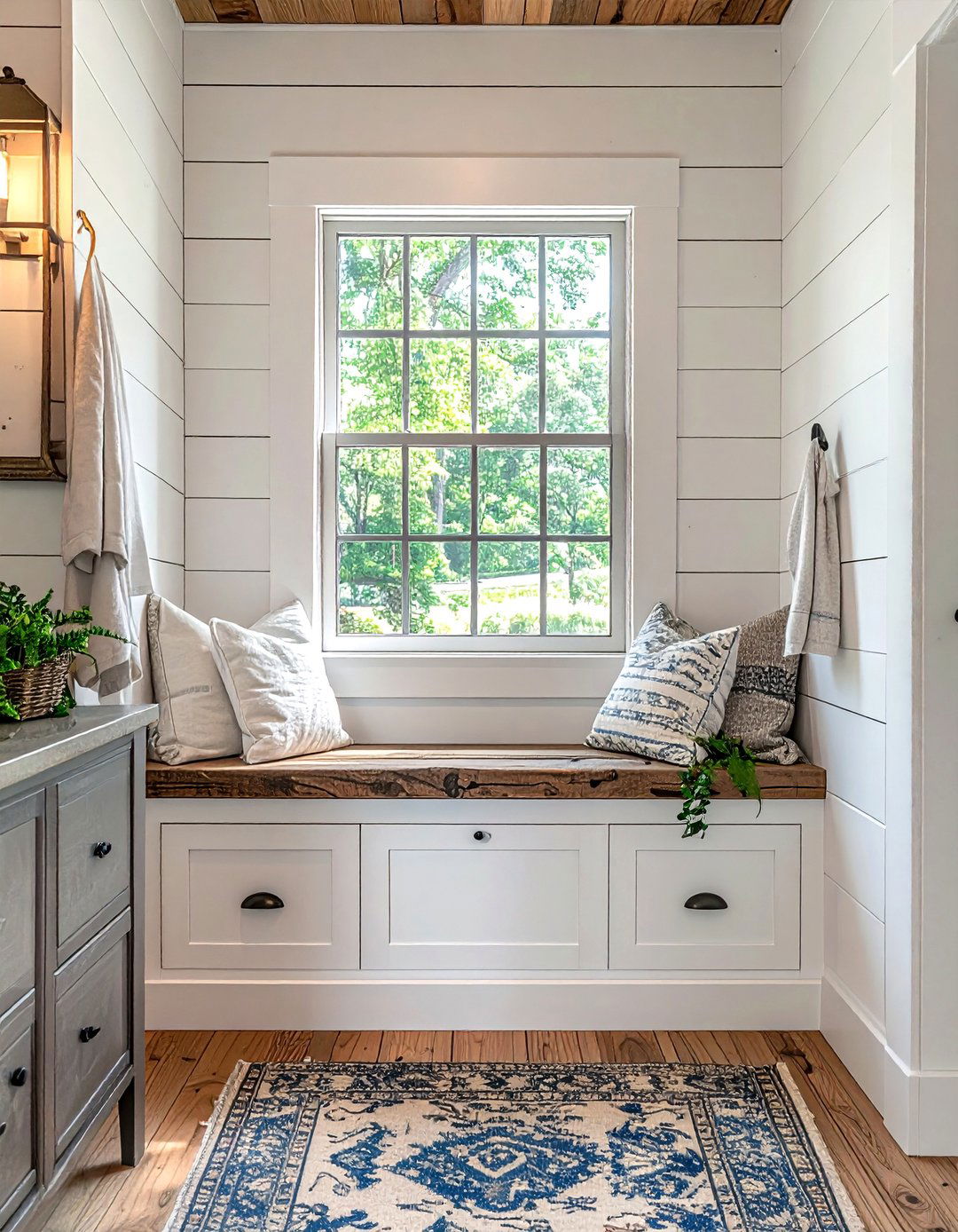 Farmhouse Window Seat - 30 bathroom window seat ideas