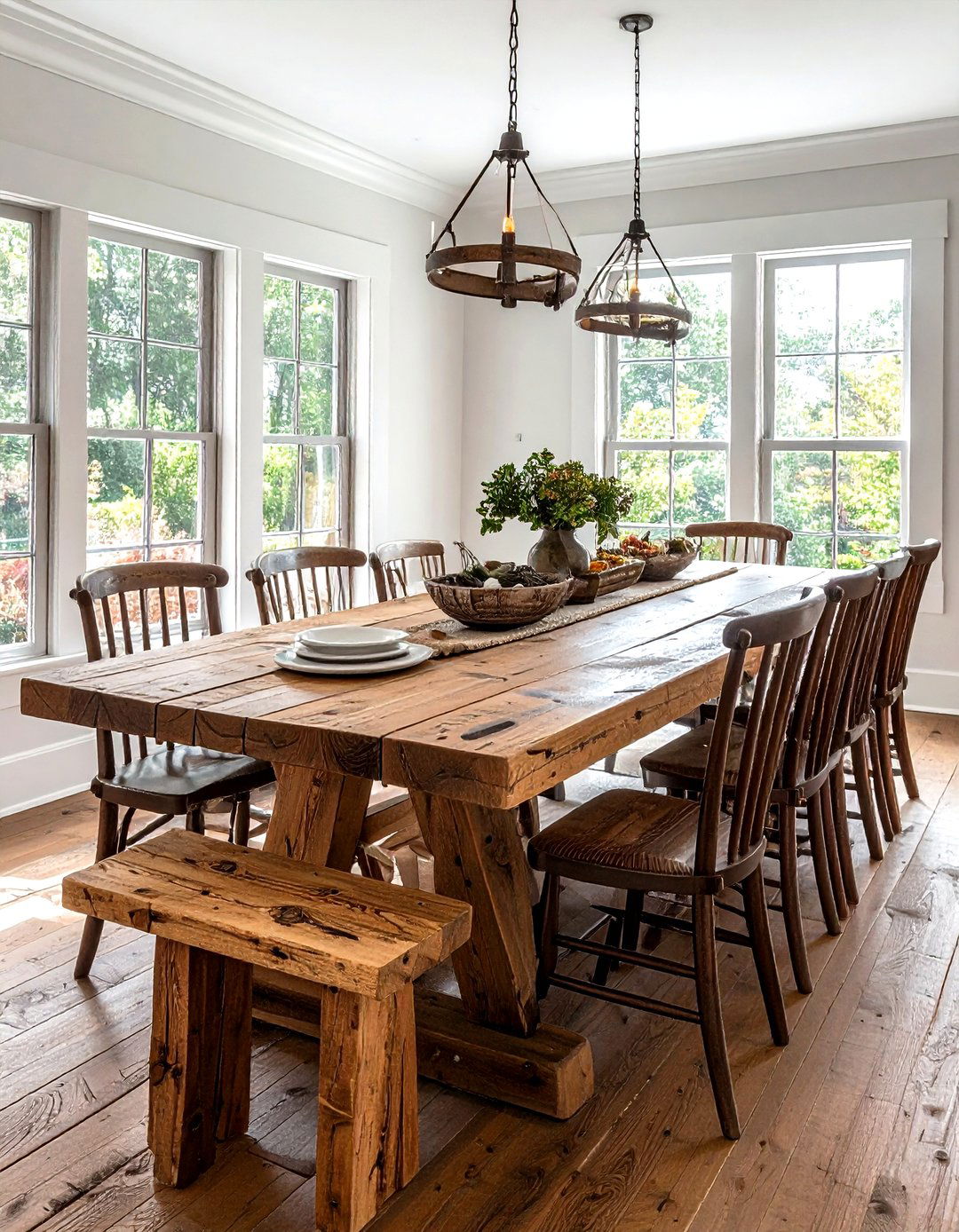 Farmhouse Wood Table With Bench - 30 wood dining room ideas
