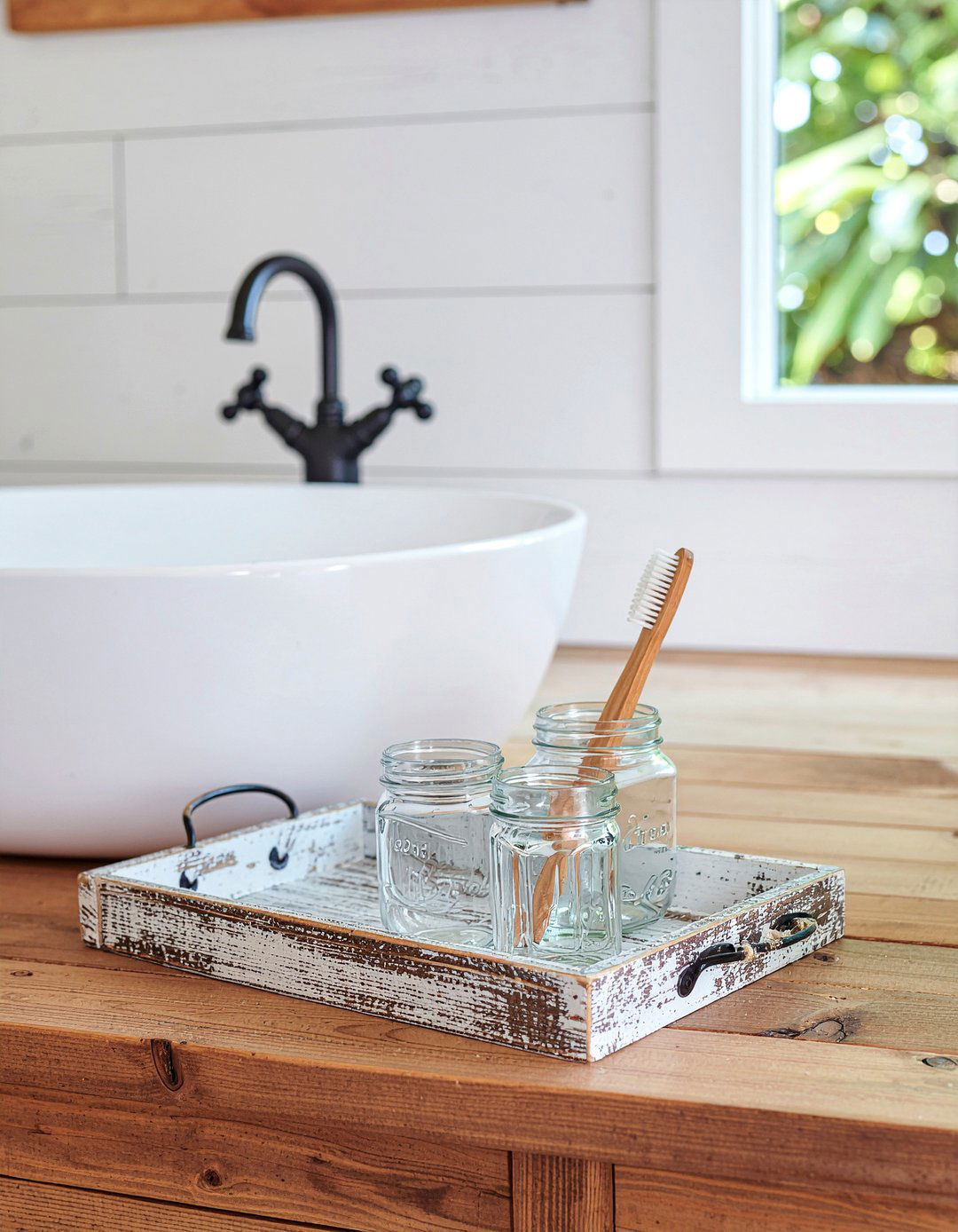 Farmhouse Wood Tray - 30 bathroom tray ideas