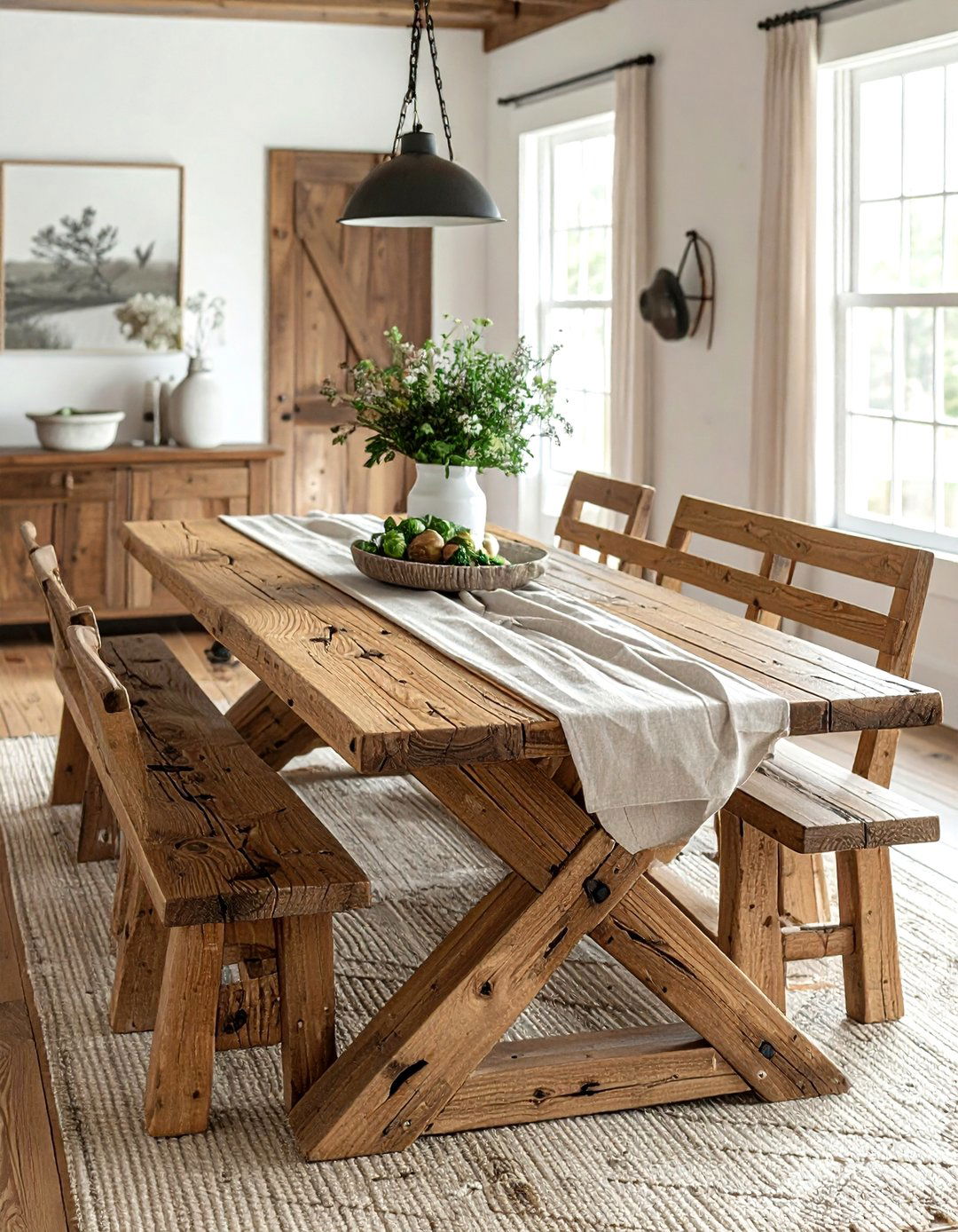 Farmhouse Wood Trestle Table - 30 dining room furniture ideas