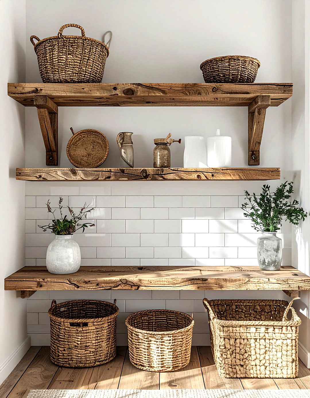 Farmhouse Wooden Shelves - 30 laundry room shelving ideas