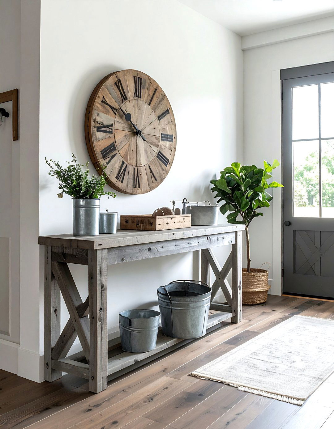 Farmhouse X Frame Console - 30 living room hallway table ideas