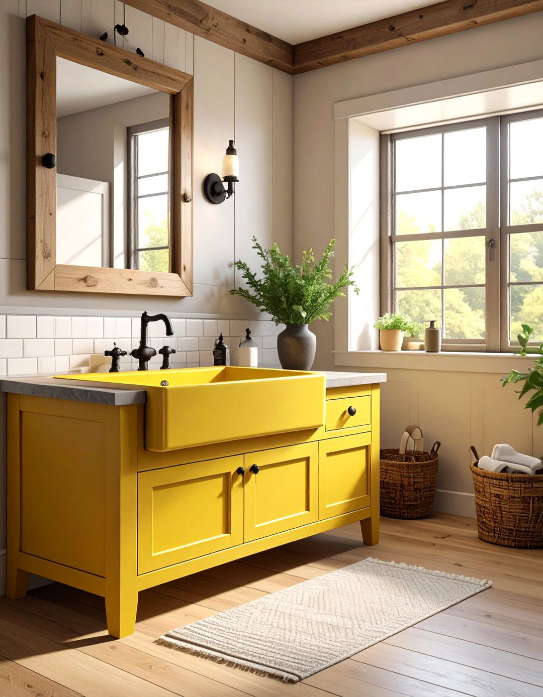 Farmhouse Yellow Bathroom Sink - 30 yellow bathroom ideas