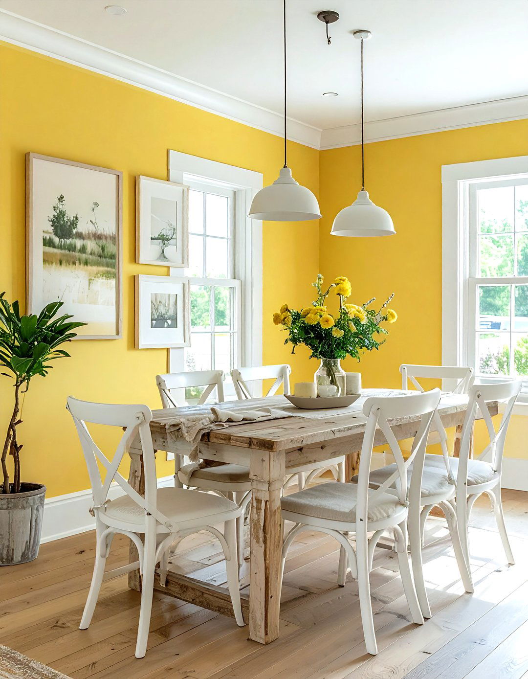 Farmhouse Yellow Dining Room - 30 bright yellow dining room ideas